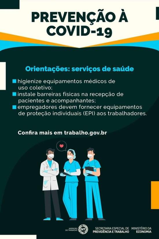 Orientações sobre saúde e segurança durante a pandemia.